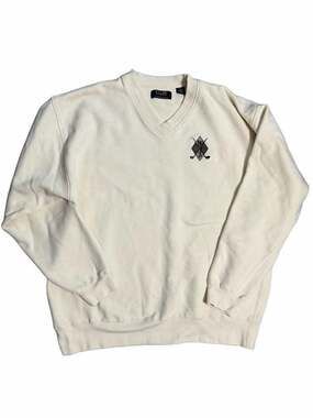 Vintage C&B Sport V-Neck Sweatshirt Size XL Cream Golf Embroidered Patch